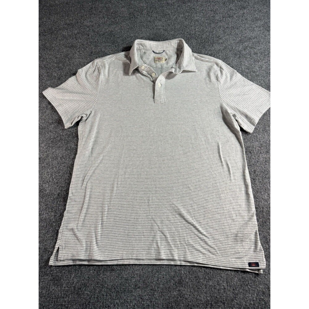 Faherty Brand Men’s L Gray Striped Polo Shirt 100% Cotton Short Sleeve
